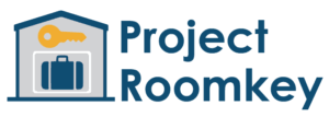 A blue and white logo for project room